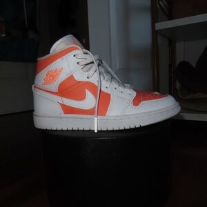 White and Orange High-Top Sneakers